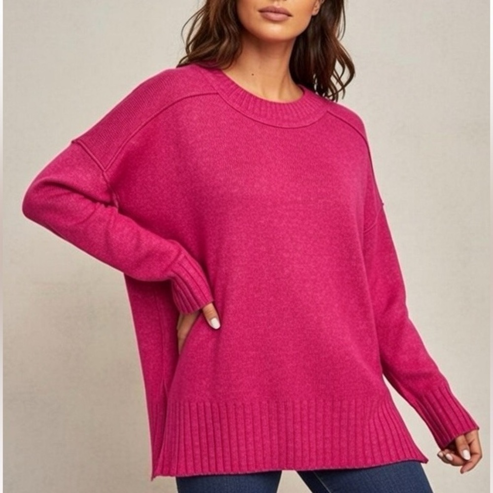 Free People Fuchsia Crew Neck Sweater